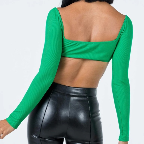 Princess Polly Green Becca Long Sleeve Crop Top - Picture 4 of 9